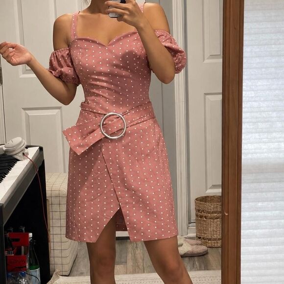 C/MEO Collective Dresses & Skirts - C/meo Collective Pink polka dot mini dress with belt